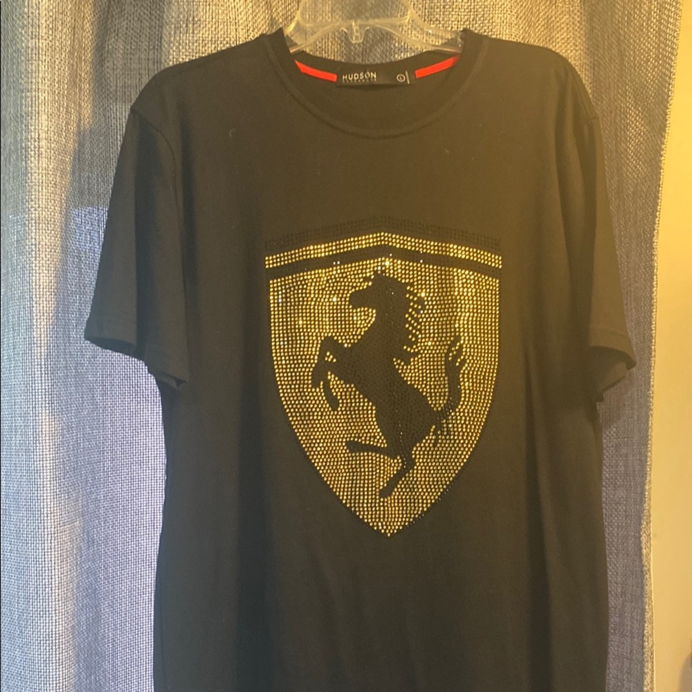 Hudson  Ferrari  Black Short Sleeve Tee with Gold  shiny Logo horse